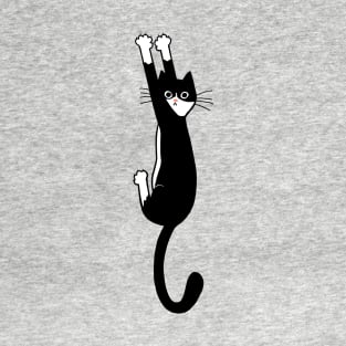 Black and White Cat Hanging On | Funny Tuxedo Cat T-Shirt